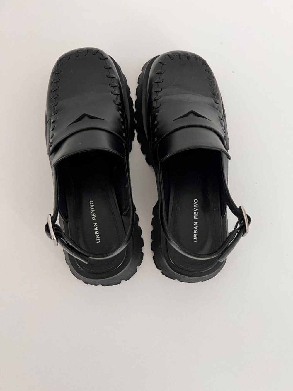 Urban Revivo Black Chunky Lug Sole Slingback Loafers Size 6.5 - Picture 6 of 9